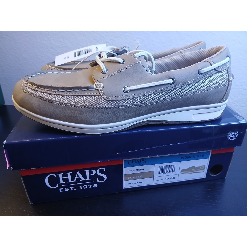 Chaps Dana Womens Boat Shoes Tan Mesh Memory Foam Loafers 1966930 Size 6.5 NEW